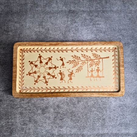 Handcrafted Mango Wood Warli Painted Serving Tray